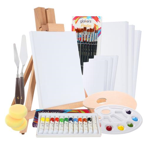 Paint Easel Kids Art Set– 28-Piece Acrylic Painting Supplies Kit with Storage Bag
