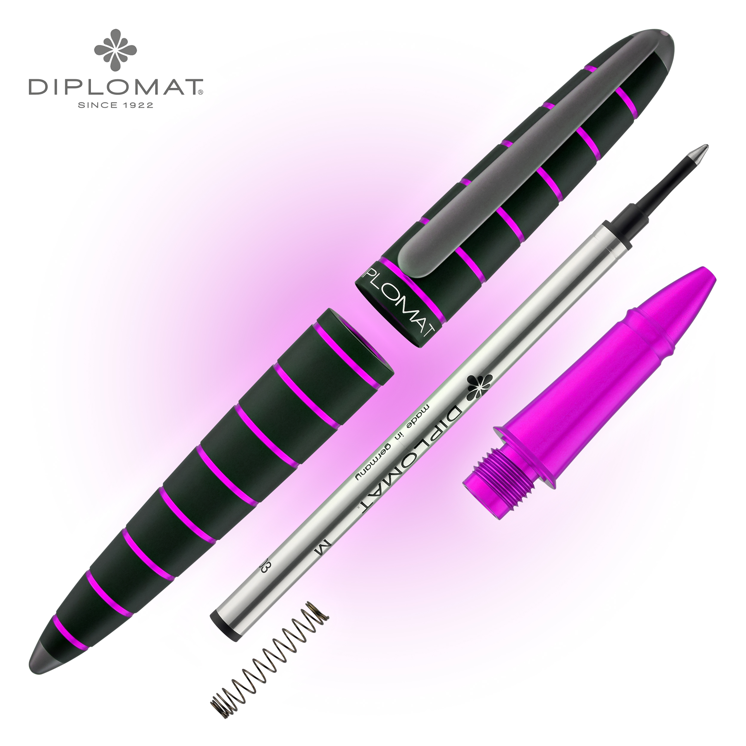 Diplomat Elox Rollerball Pen in Ring Black/Purple - NEW in Original Box
